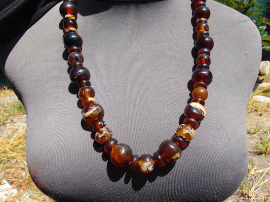 91 gr Small Beads Combination Necklace Indonesian Yellow Red Amber for Healing FR73
