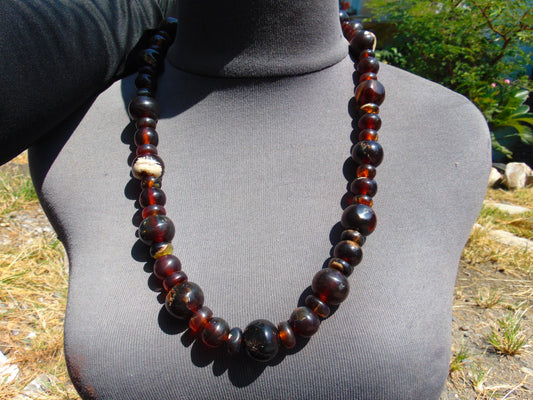 92 gr Small Beads Combination Necklace Indonesian Dark Red Amber for Healing FR74