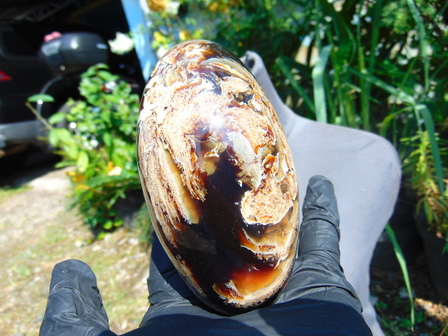214 gr Shaped Rugby Indonesian Zebra White Amber for Healing ST126