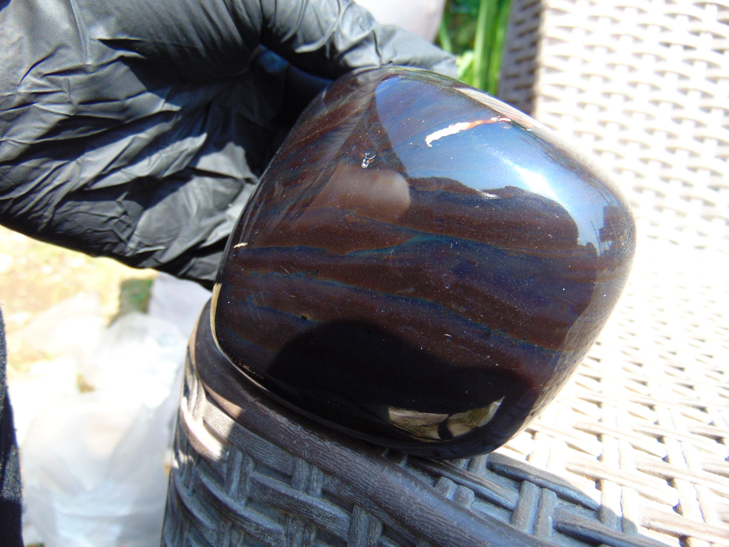 370 gr Shaped Square Polished Indonesian Mushroom Inclusion Dark Blue Amber for Healing AR96