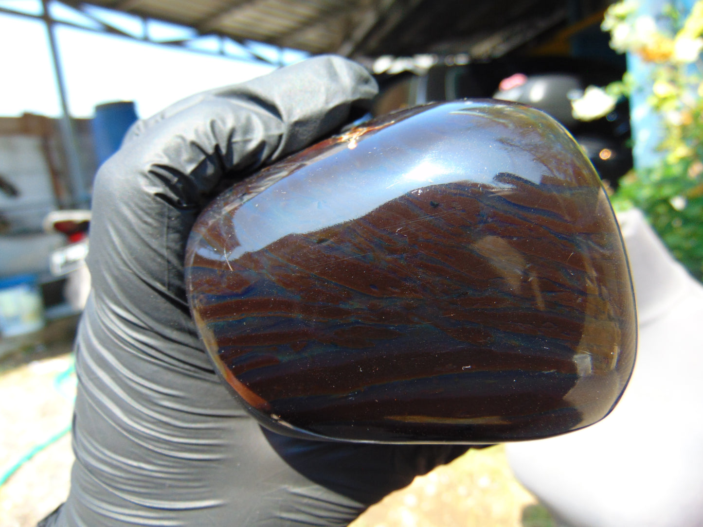 370 gr Shaped Square Polished Indonesian Mushroom Inclusion Dark Blue Amber for Healing AR96