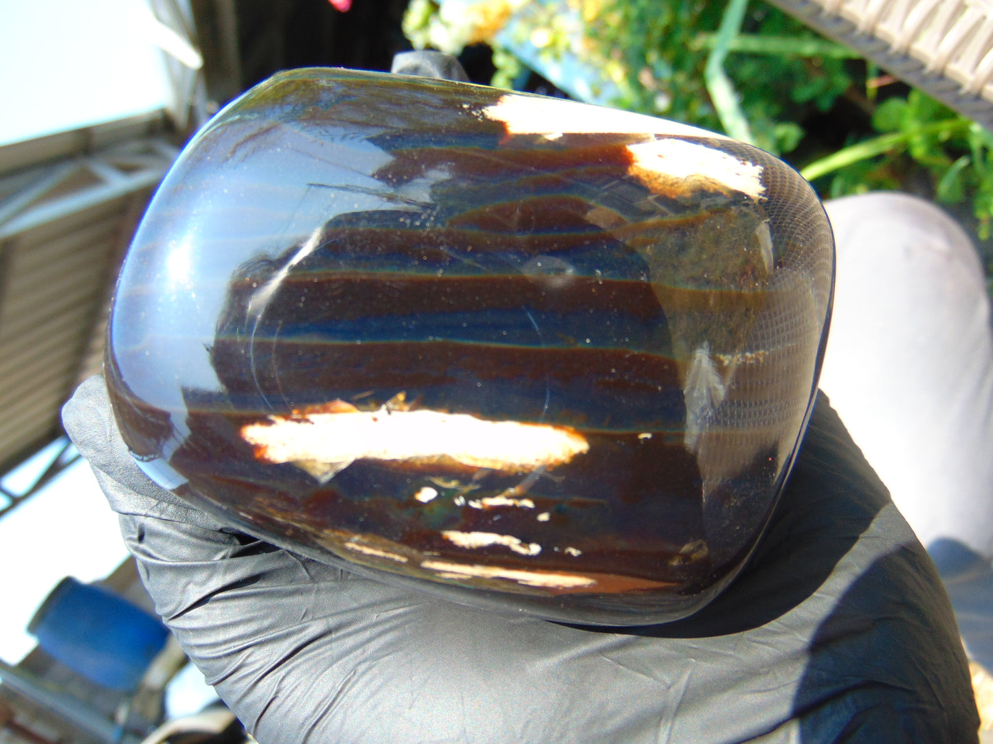 370 gr Shaped Square Polished Indonesian Mushroom Inclusion Dark Blue Amber for Healing AR96
