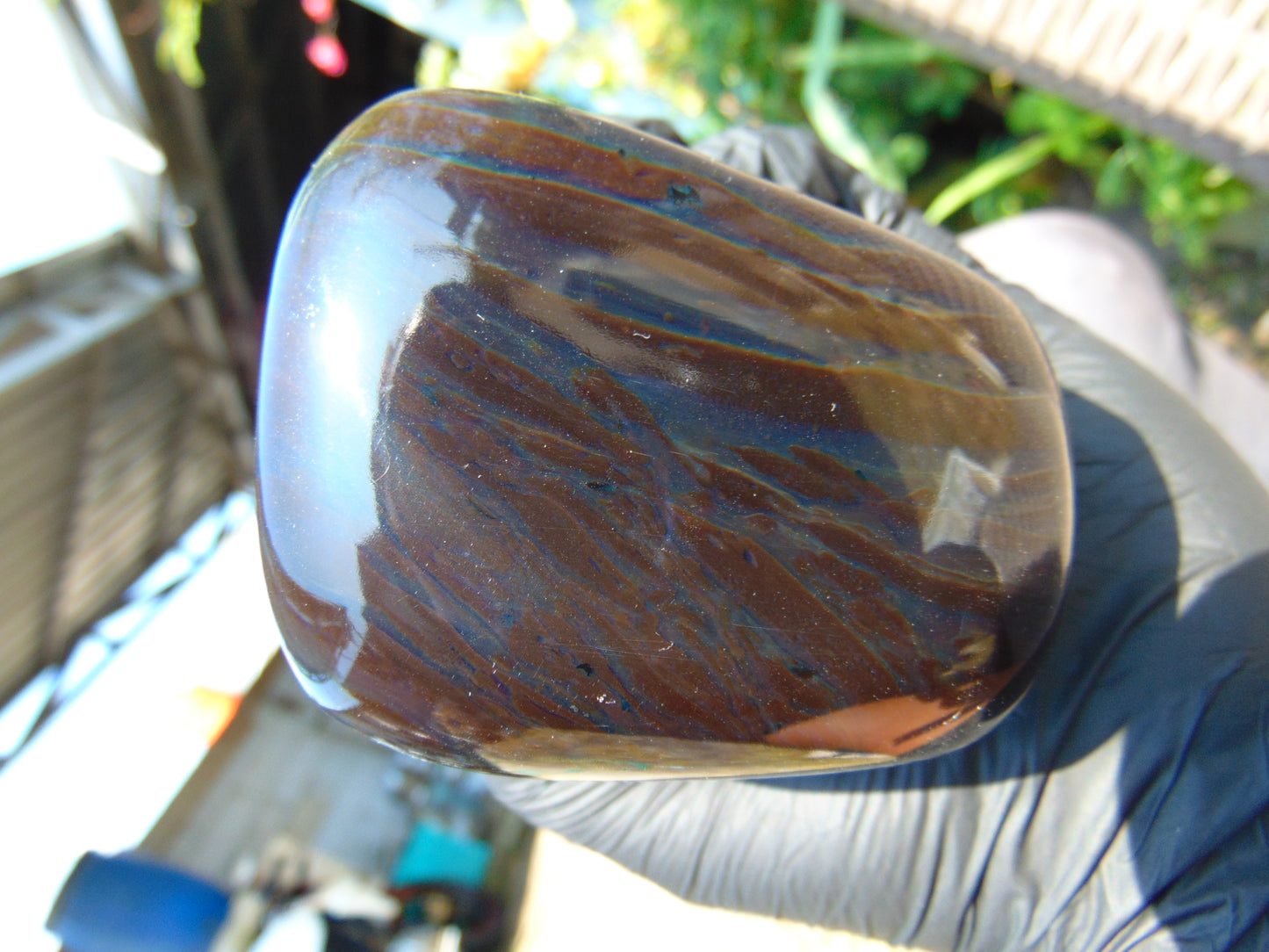 370 gr Shaped Square Polished Indonesian Mushroom Inclusion Dark Blue Amber for Healing AR96