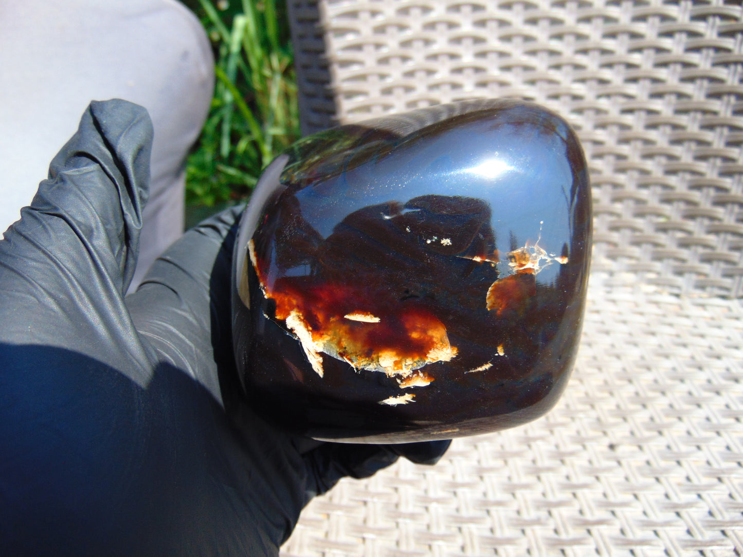 370 gr Shaped Square Polished Indonesian Mushroom Inclusion Dark Blue Amber for Healing AR96