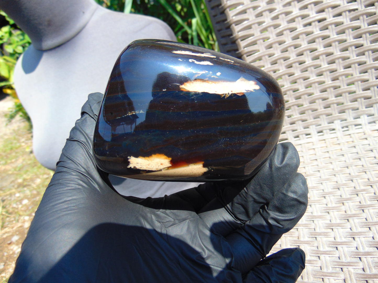 370 gr Shaped Square Polished Indonesian Mushroom Inclusion Dark Blue Amber for Healing AR96