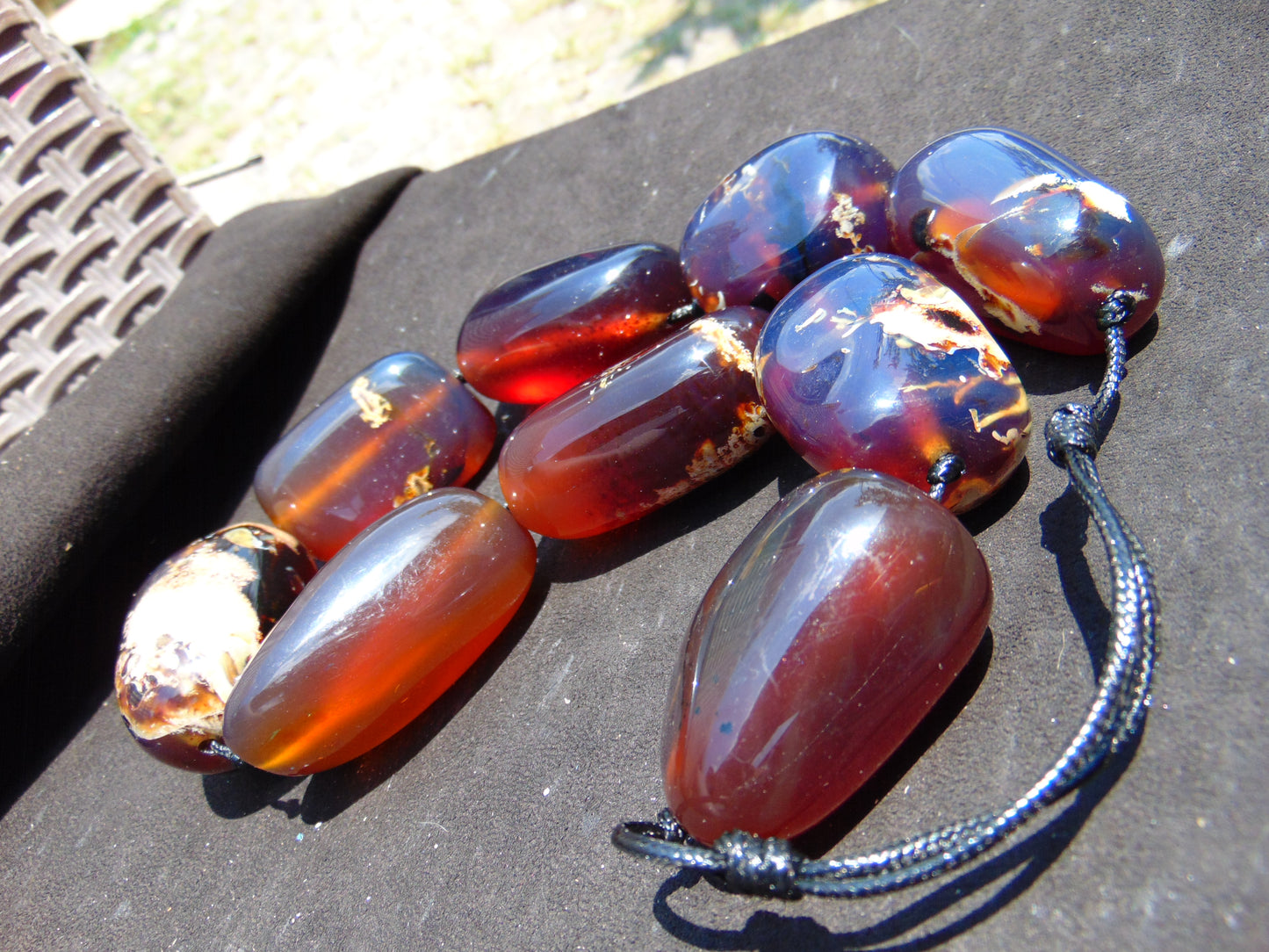 339 gr Big Necklace Indonesian Blue Amber for Healing A9K67