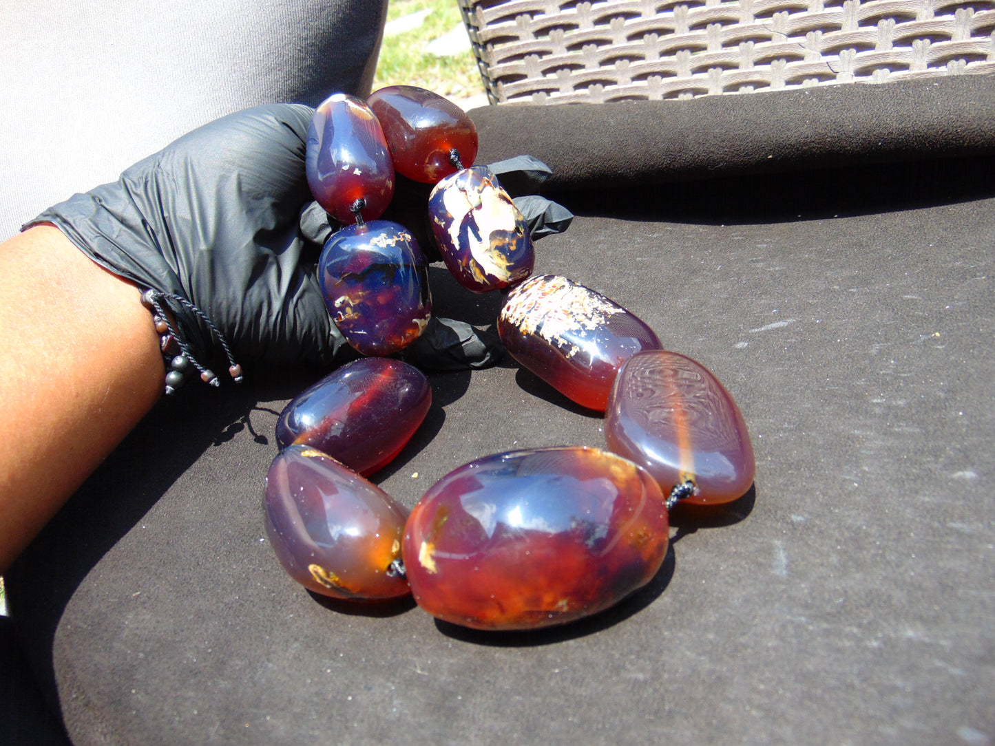 339 gr Big Necklace Indonesian Blue Amber for Healing A9K67