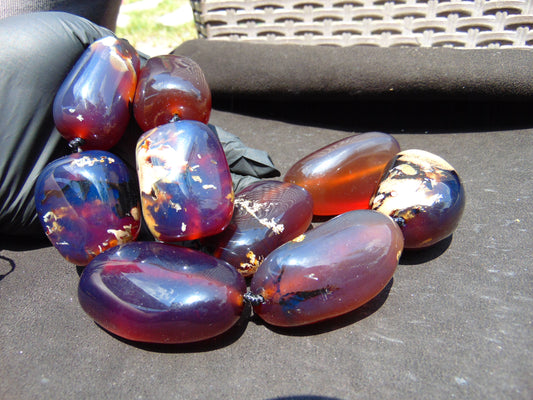 339 gr Big Necklace Indonesian Blue Amber for Healing A9K67