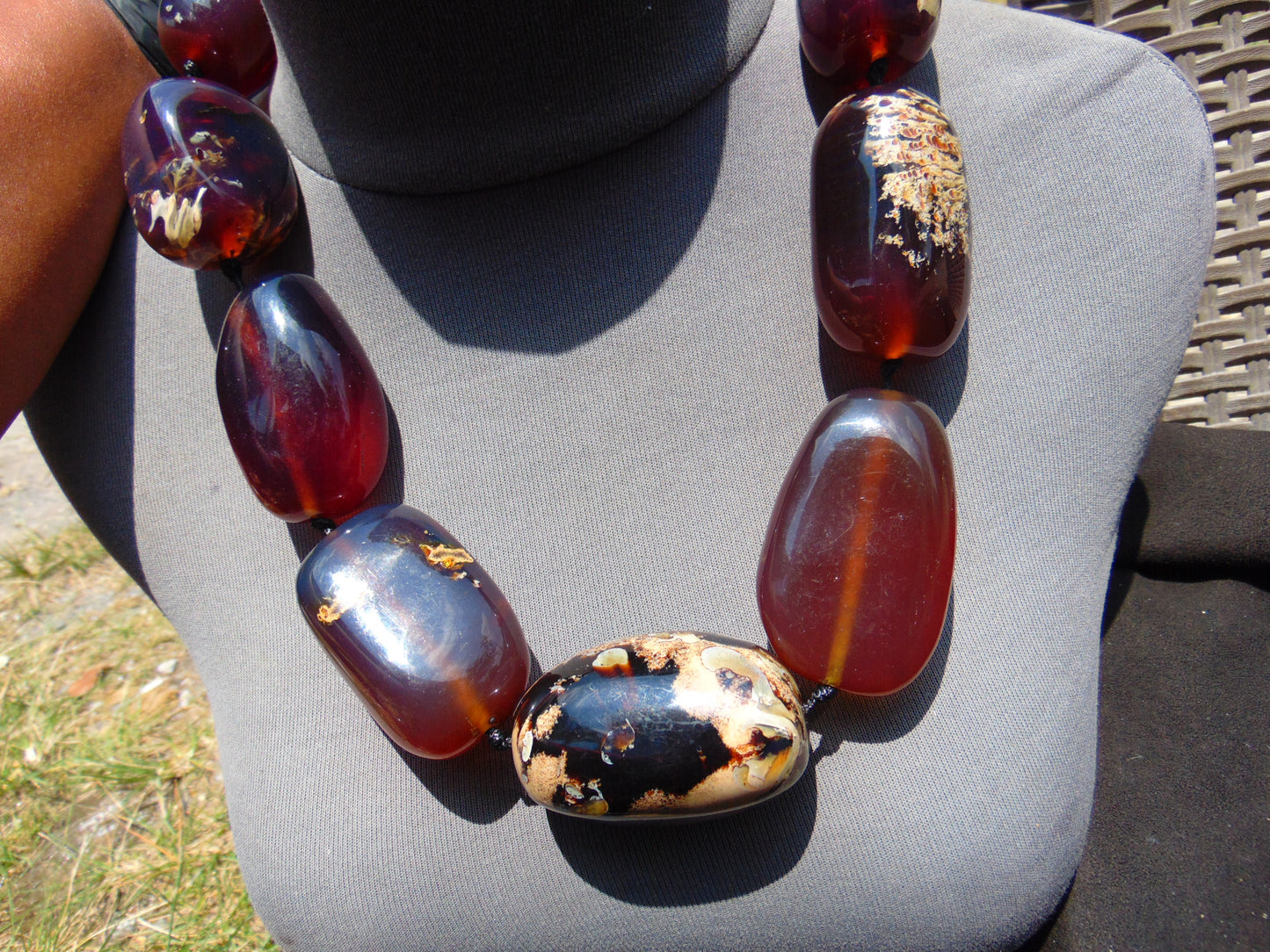339 gr Big Necklace Indonesian Blue Amber for Healing A9K67