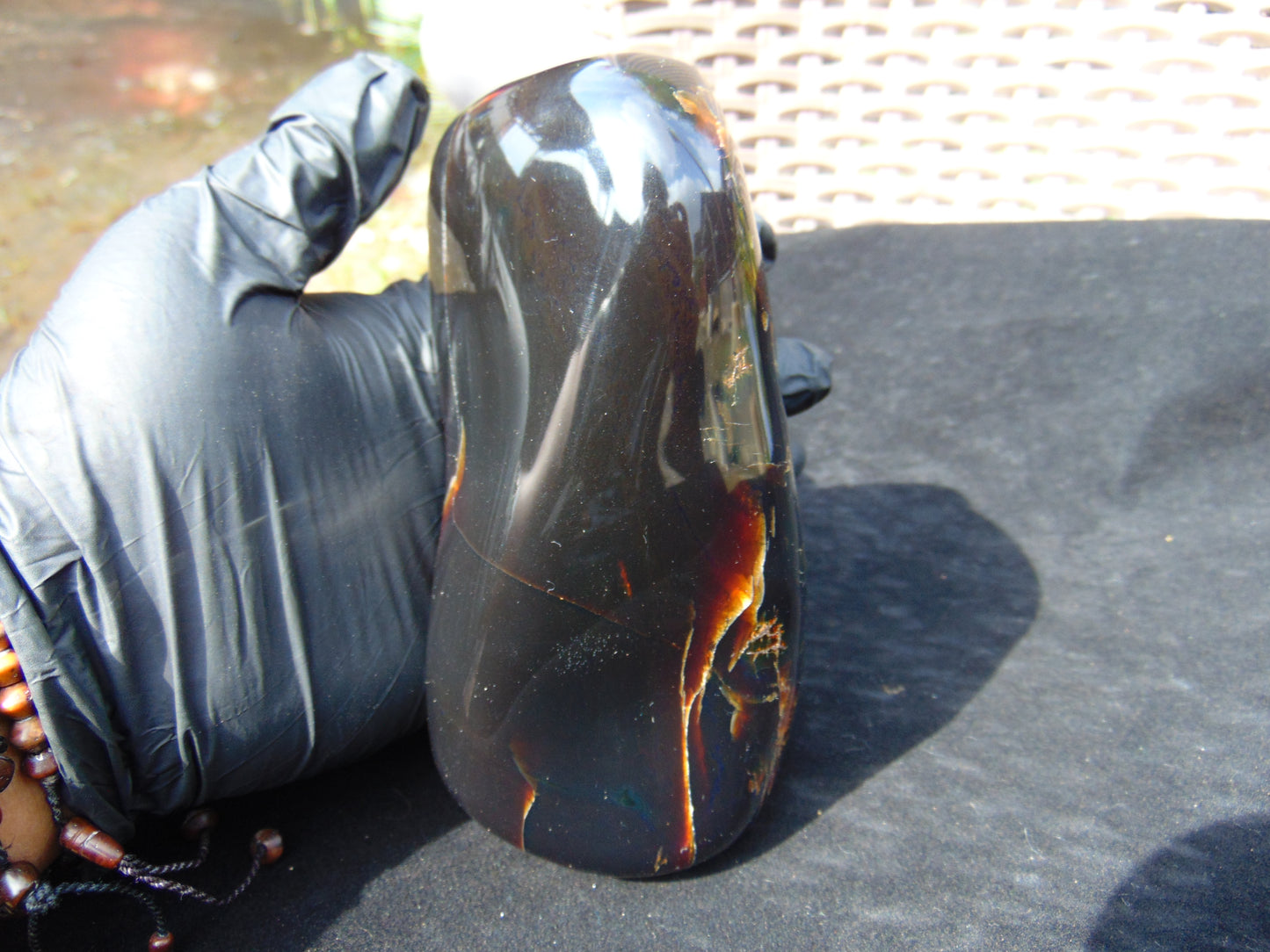 495 gr Full Polished 160x76x75 mm Indonesia Black Blue Amber for Healing ML161