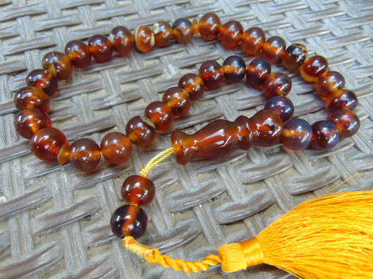 46 gr Hand Tasbih Mesbah Rosary 32 Beads 12 mm Indonesian Yellow Bluish Amber for Healing TB13i11