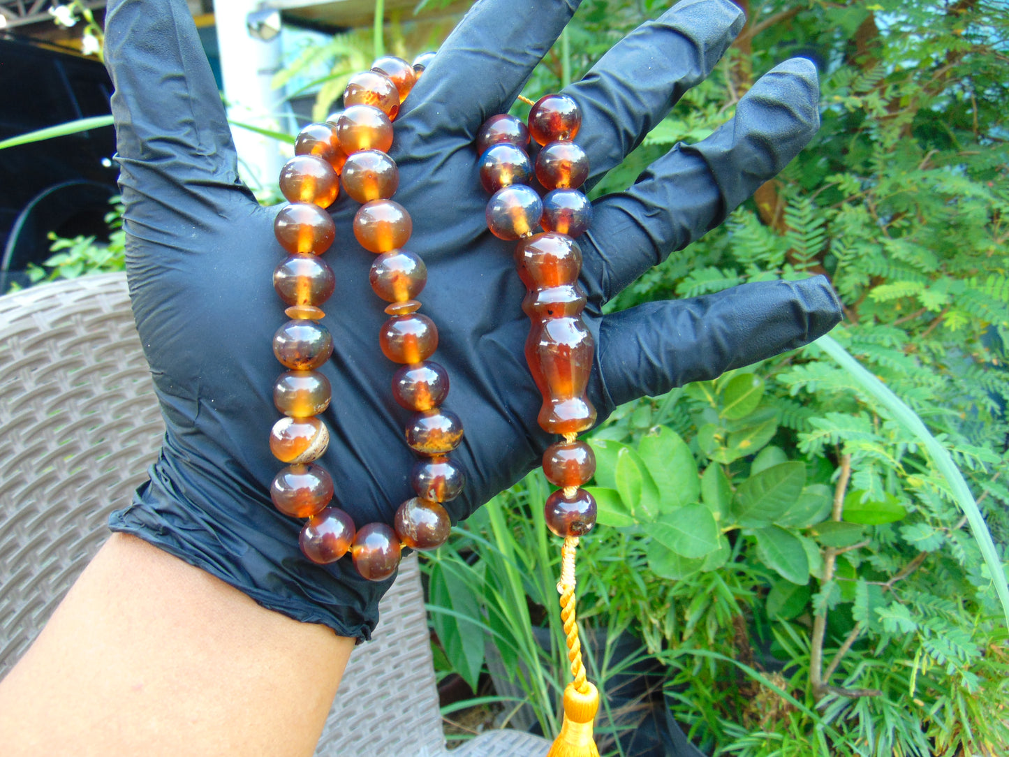 46 gr Hand Tasbih Mesbah Rosary 32 Beads 12 mm Indonesian Yellow Bluish Amber for Healing TB13i11