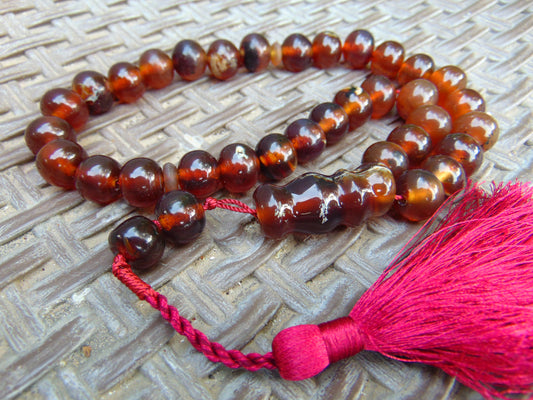 44 gr Hand Tasbih 33+2 Beads 12 mm Indonesian Yellow Red Amber for Healing TB13i15