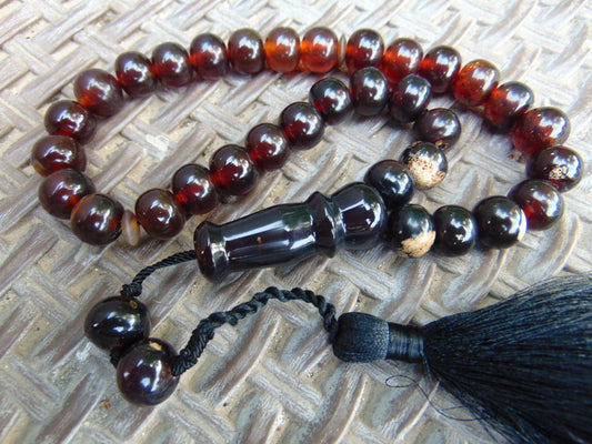 44 gr Hand Tasbih 33+2 Beads 12 mm Indonesian Dark Red Amber for Healing TB13i10