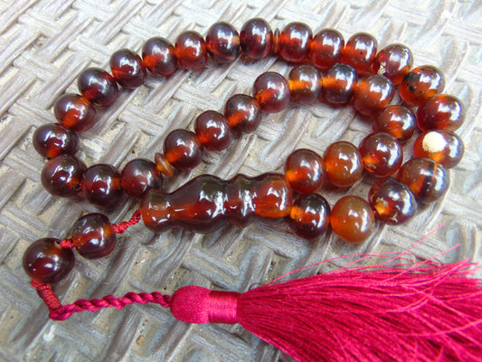 44 gr Hand Tasbih 35 Beads Mesbah Rosary Indonesian Red Amber for Healing TB13i7