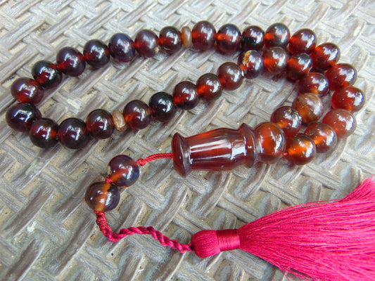 56 gr Hand Tasbih 33+2 Beads 13 mm Indonesian Red Amber for Healing TB14i33