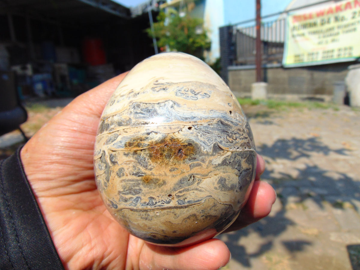 216 gr Shaped  Egg - 84x70 mm Indonesia Aromatic Perfumed Yellow Cream Amber, Natural Stone Egg, Unique Home & Altar Decor 26CTL11