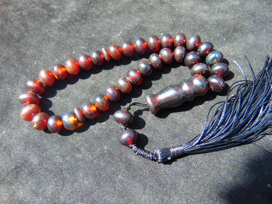 24 gr Hand Tasbih 33+2 Beads 8 mm Indonesian Cherry Red Amber for Healing 26TBS45