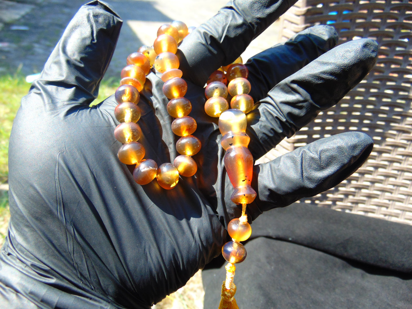 25gr Hand Tasbih 33+2 Beads 8 mm Indonesian Yellow Blue Amber for Healing 26TBS44