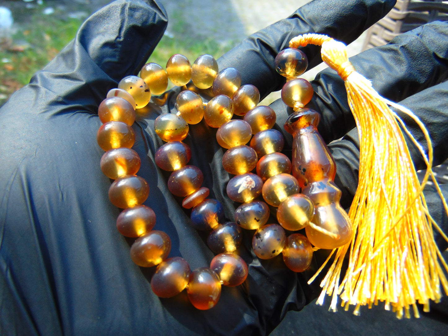 25gr Hand Tasbih 33+2 Beads 8 mm Indonesian Yellow Blue Amber for Healing 26TBS44