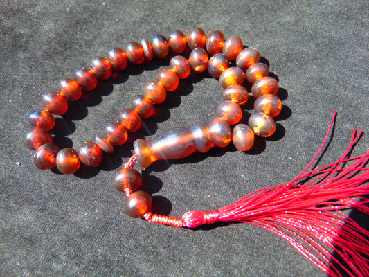 23 gr Hand Tasbih 33+2 Beads 8 mm Indonesian Cherry Red Amber for Healing 26TBS39