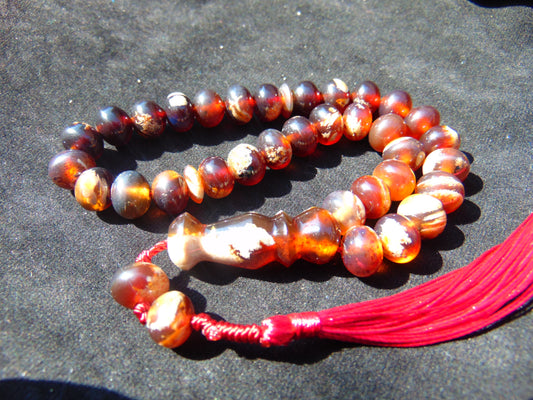22 gr Hand Tasbih 33+2 Beads 8 mm Indonesian white Red Amber for Healing 26TBS38