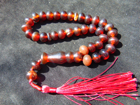 23 gr Hand Tasbih 33+2 Beads 8 mm Indonesian Cherry Red Amber for Healing 26TBS43