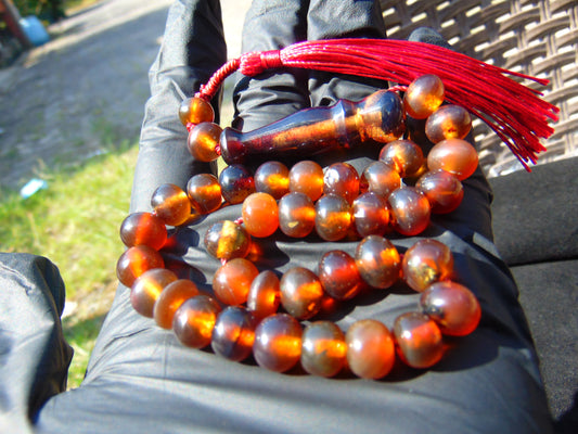 16 gr Hand Tasbih 33+2 Beads 8 mm Indonesian Bluish Red Amber for Healing 26TBS26