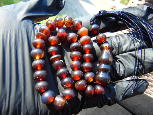 19 gr Hand Tasbih 33+2 Beads 8 mm Indonesian Cherry Red Amber for Healing 26TBS32