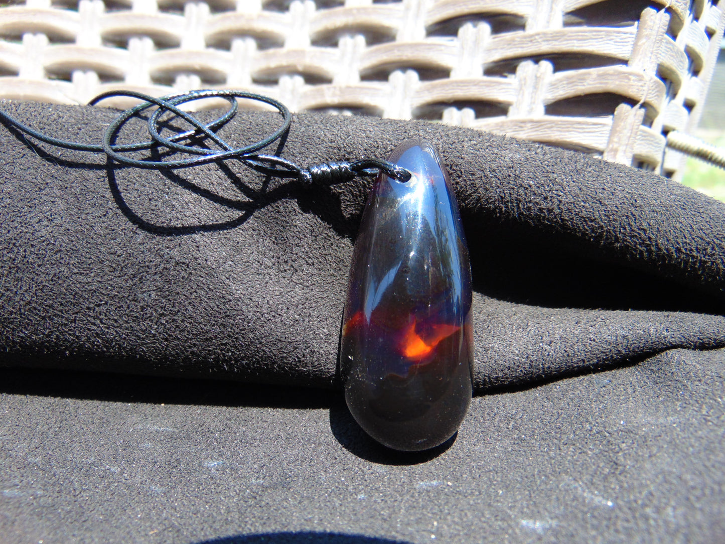 12 gr Teardrop Pendant 50x21 mm Indonesian Black Blue Amber for Healing 25A38