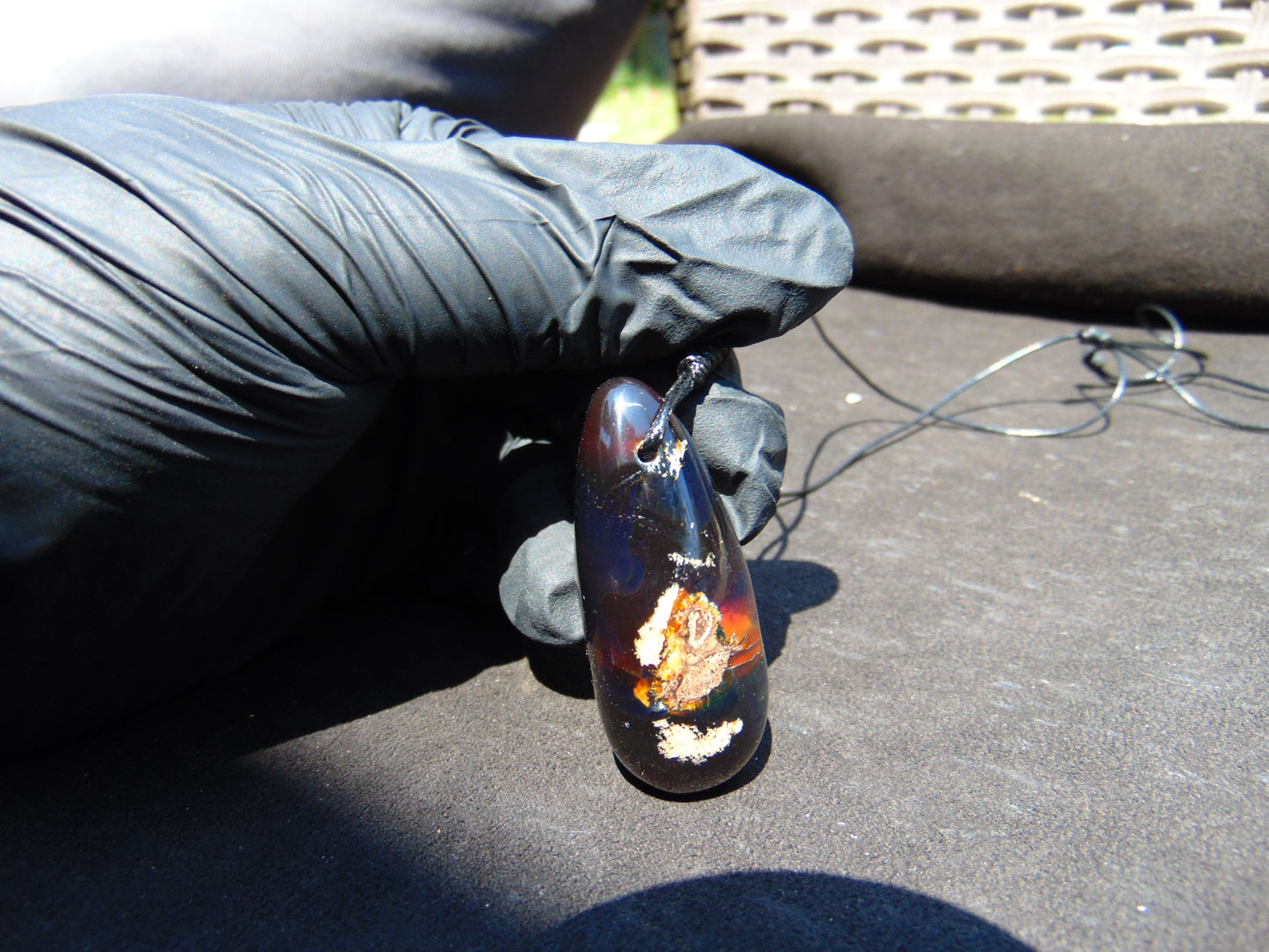 12 gr Teardrop Pendant 50x21 mm Indonesian Black Blue Amber for Healing 25A38