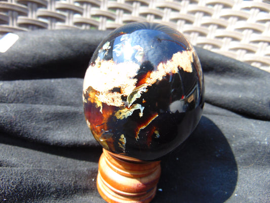 169 gr Shaped Egg 72x64 mm Indonesian Black Blue Amber for Healing AJ1068