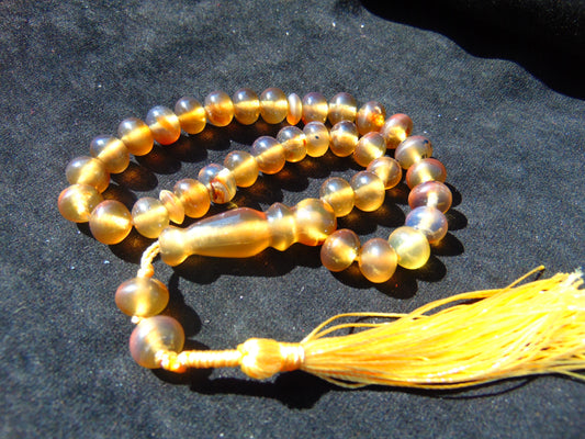 24 gr Hand Tasbih 33+2 Beads 8 mm Indonesian Yellow Blue Amber for Healing 26TBS24