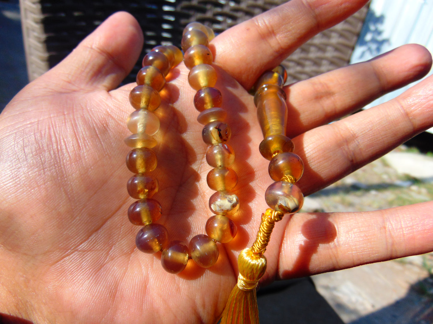 18 gr Hand Tasbih 33+2 Beads 8 mm Indonesian Yellow Blue Amber for Healing 26TBS28
