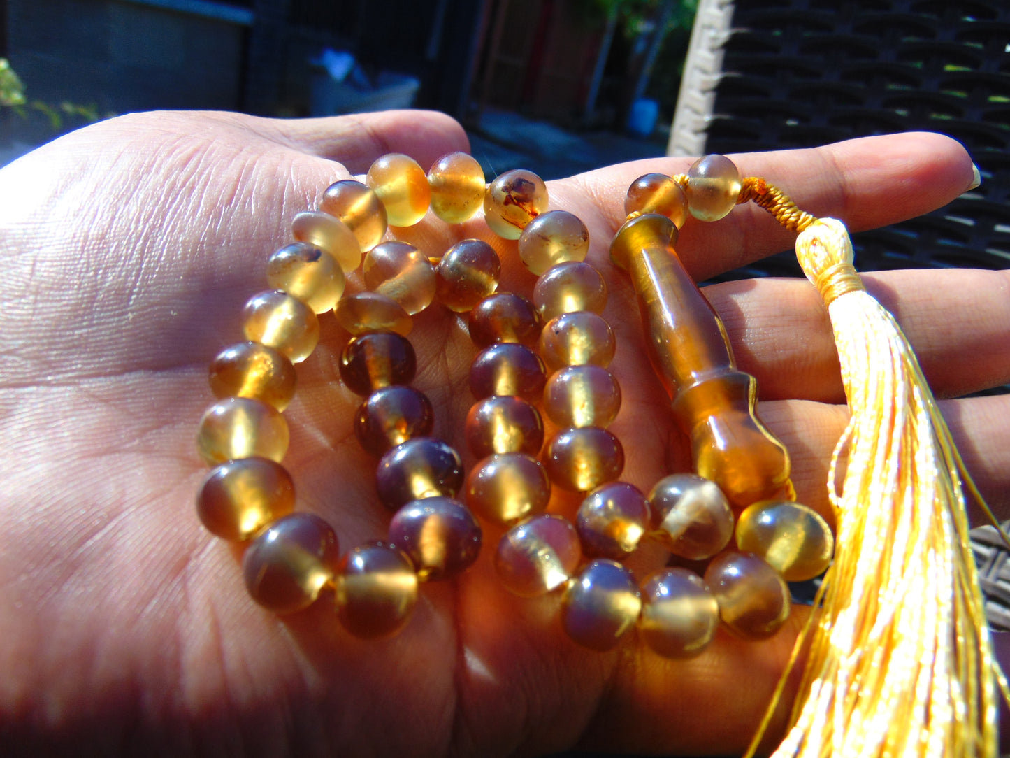 18 gr Hand Tasbih 33+2 Beads 8 mm Indonesian Yellow Blue Amber for Healing 26TBS28