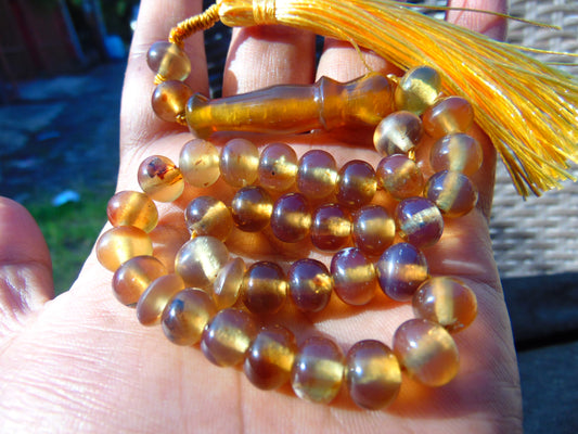 18 gr Hand Tasbih 33+2 Beads 8 mm Indonesian Yellow Blue Amber for Healing 26TBS28