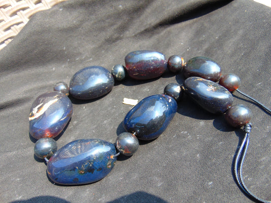 295 gram 15 Beads Big Necklace Indonesian Dark Blue Amber for Healing FR143