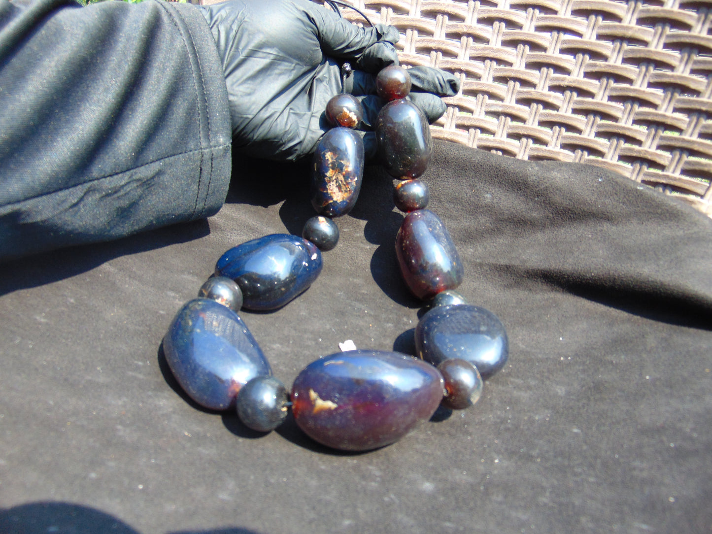 295 gram 15 Beads Big Necklace Indonesian Dark Blue Amber for Healing FR143