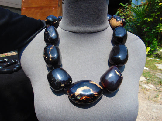 384 gram 11 Beads Big Necklace Indonesian Dark Blue Amber for Healing A11K98