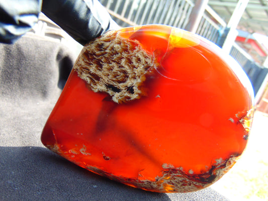 123 gram Slab polished Indonesian Sumatra Inclusion Cherry Red Amber for Healing 25N152