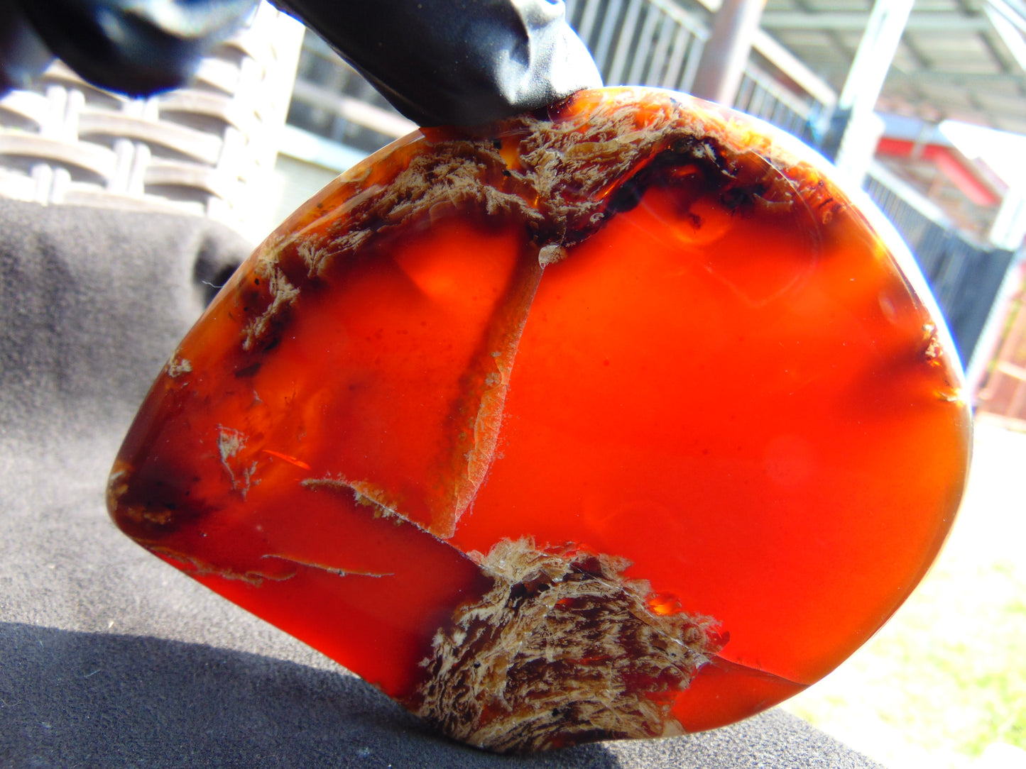 123 gram Slab polished Indonesian Sumatra Inclusion Cherry Red Amber for Healing 25N152