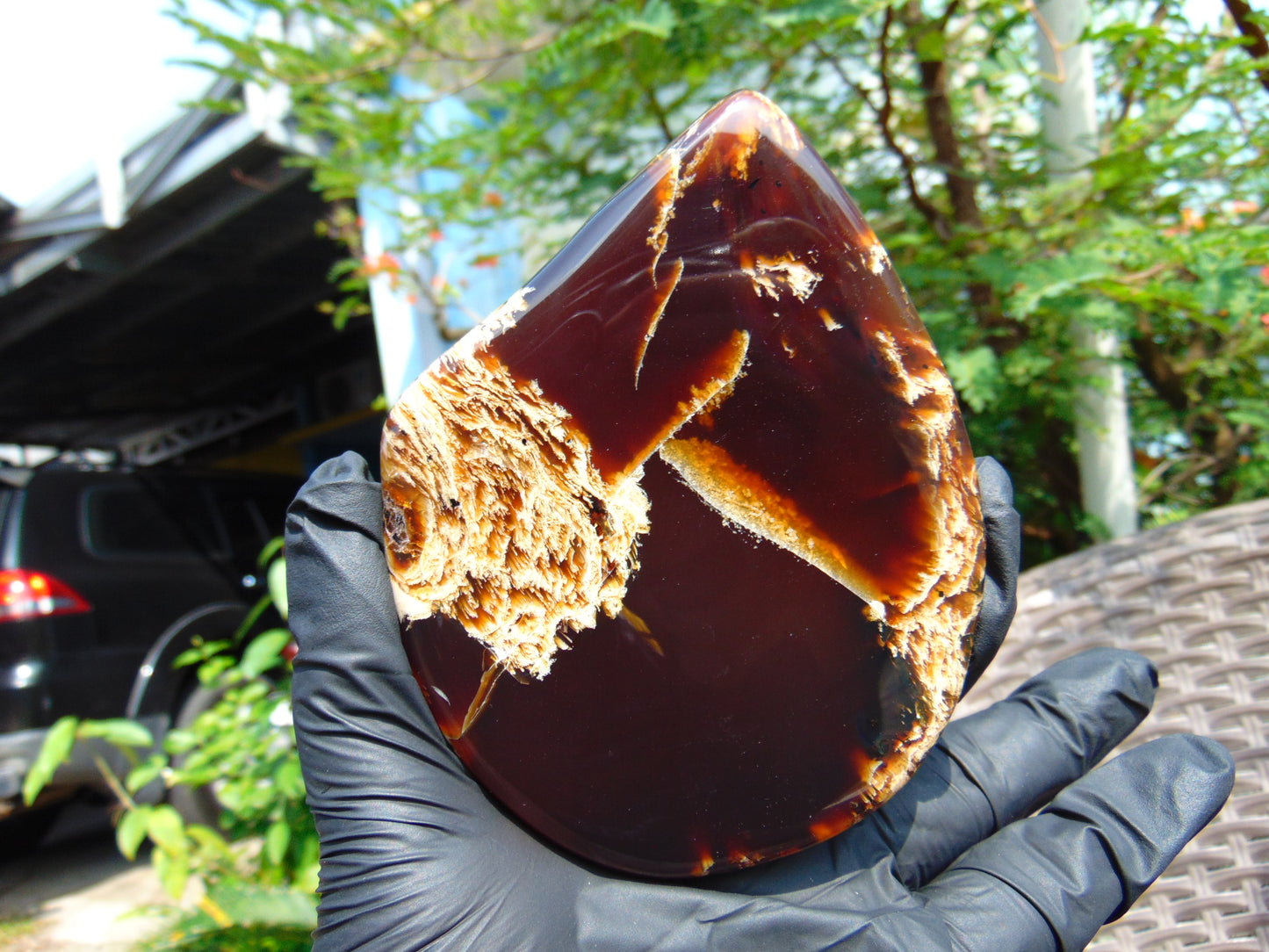 123 gram Slab polished Indonesian Sumatra Inclusion Cherry Red Amber for Healing 25N152