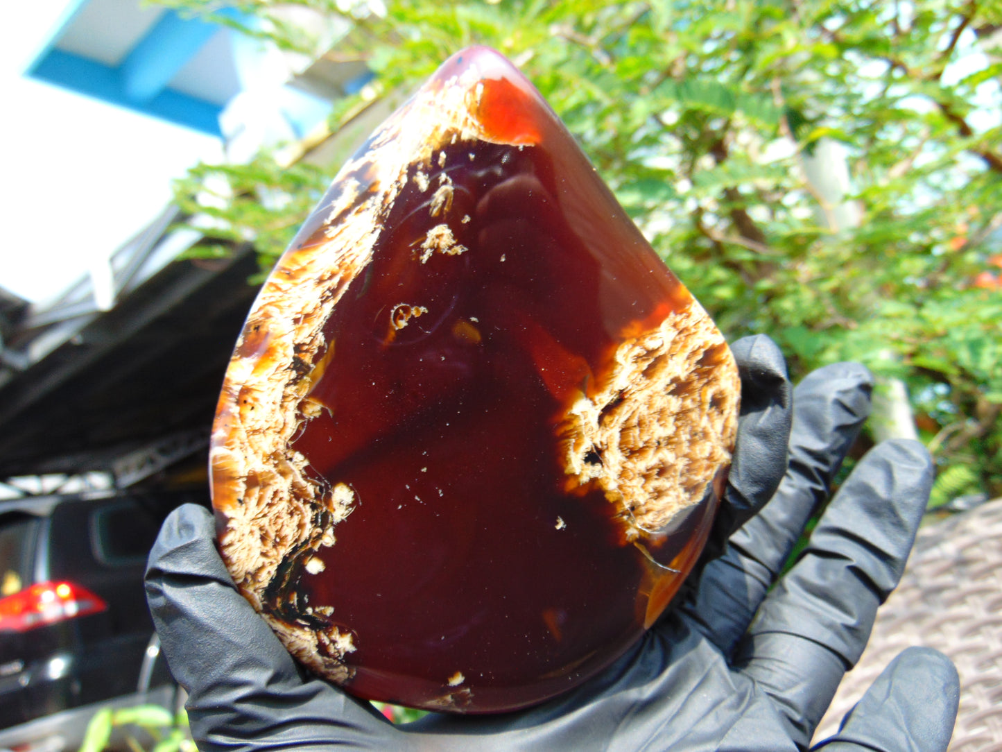 123 gram Slab polished Indonesian Sumatra Inclusion Cherry Red Amber for Healing 25N152