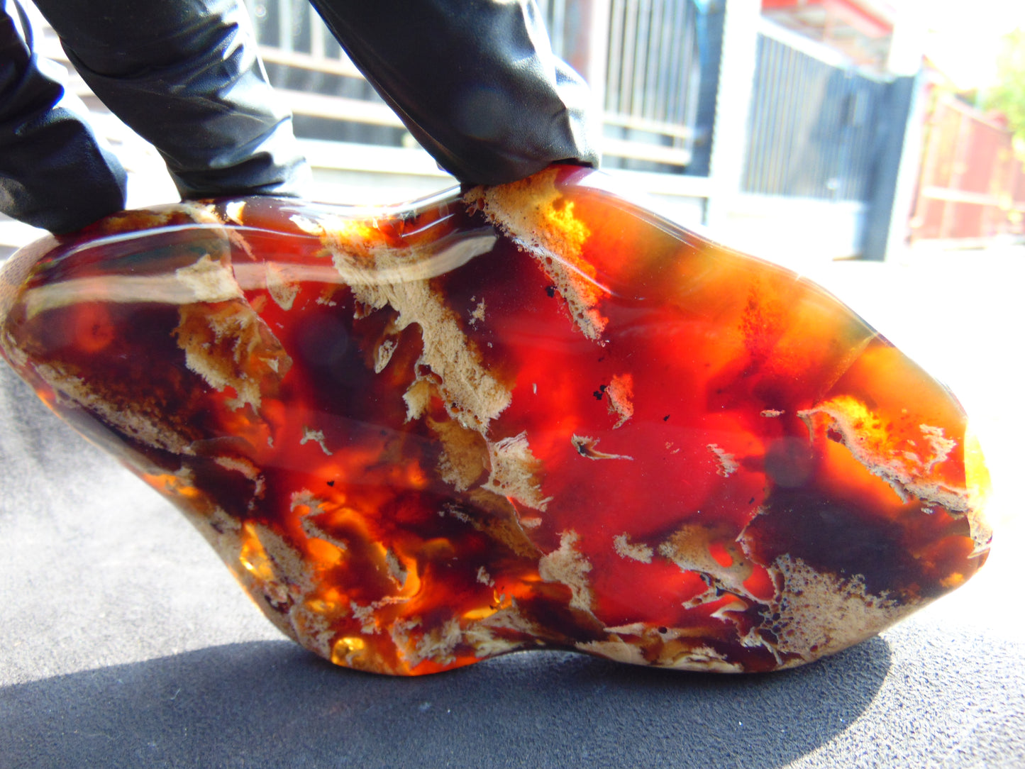 176 gram Slab polished Indonesian Sumatra Zebra Red Amber for Healing 25N163