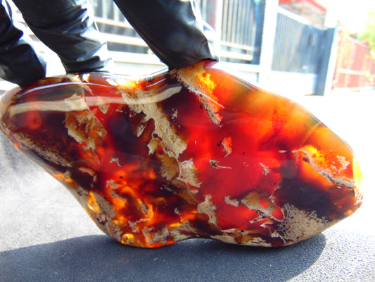 176 gram Slab polished Indonesian Sumatra Zebra Red Amber for Healing 25N163