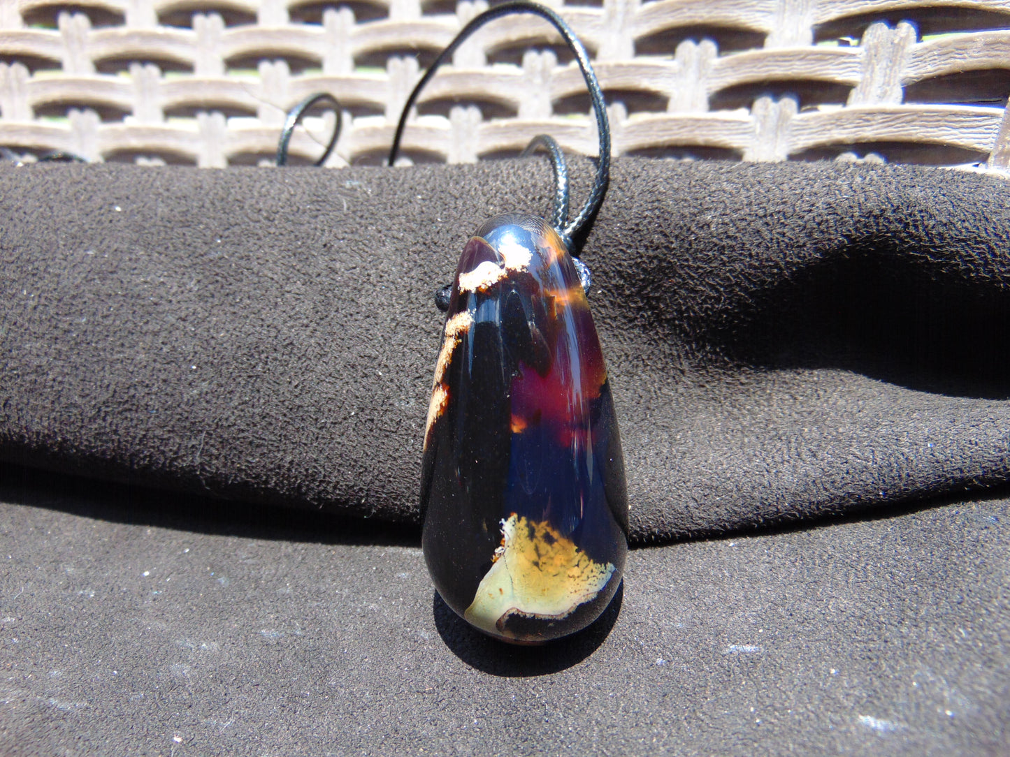 20 gr Teardrop Pendant 54x27 mm Indonesian Inclusion Black Blue Amber for Healing 25N88