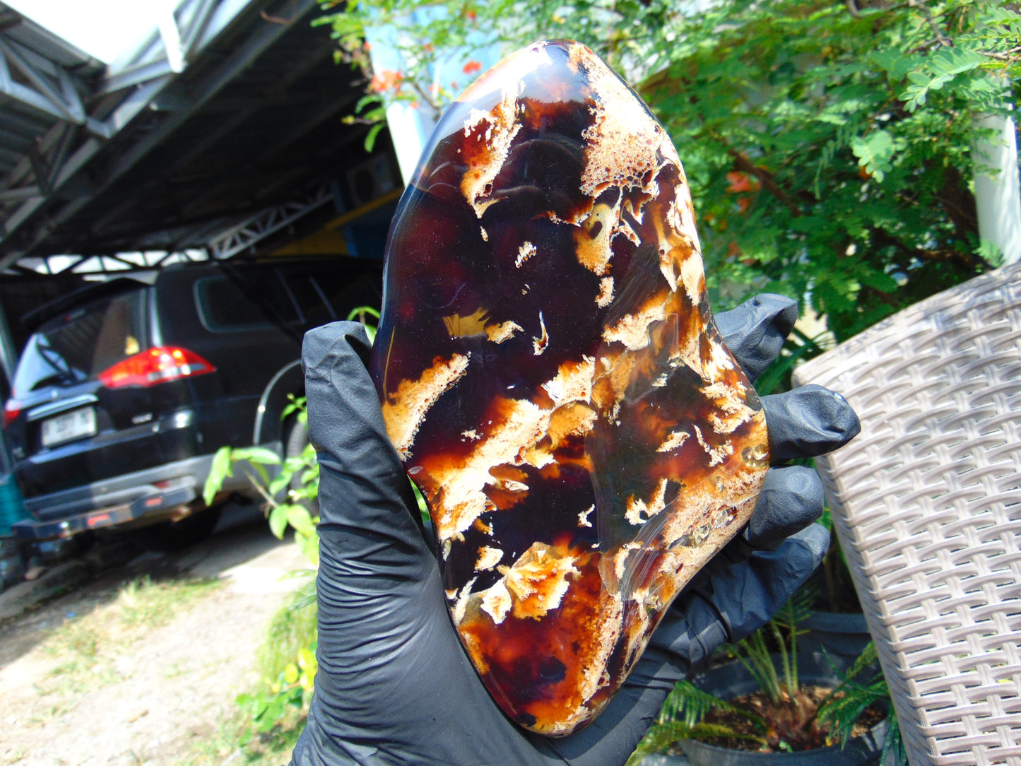176 gram Slab polished Indonesian Sumatra Zebra Red Amber for Healing 25N163
