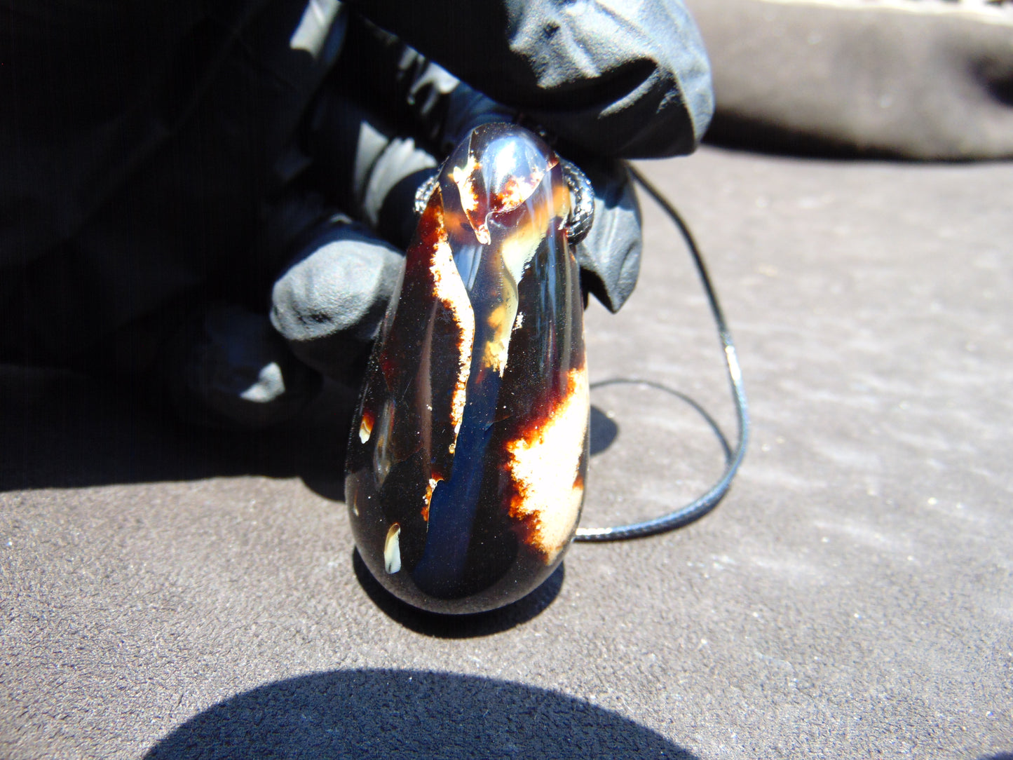 20 gr Teardrop Pendant 54x27 mm Indonesian Inclusion Black Blue Amber for Healing 25N88