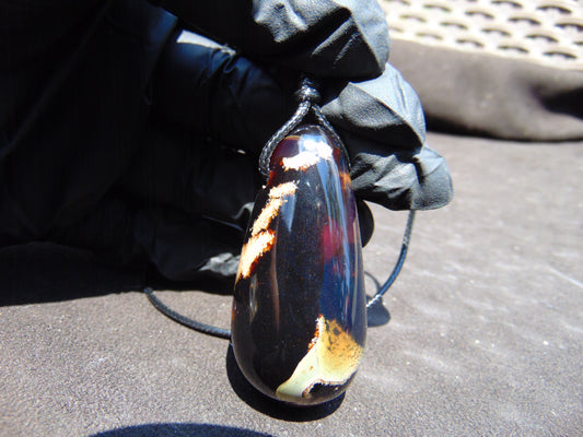 20 gr Teardrop Pendant 54x27 mm Indonesian Inclusion Black Blue Amber for Healing 25N88