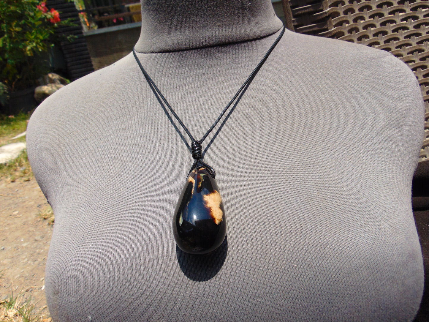 20 gr Teardrop Pendant 54x27 mm Indonesian Inclusion Black Blue Amber for Healing 25N88